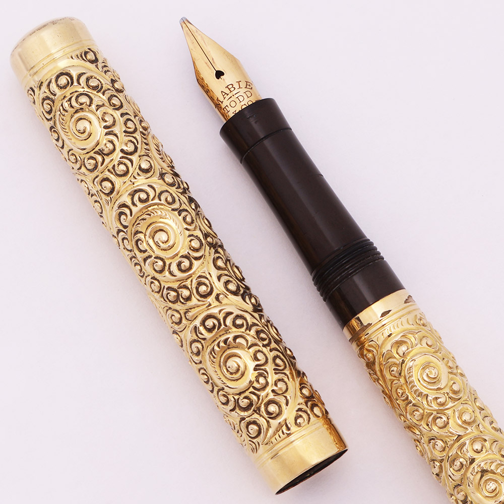Mabie Todd Swan Safety Screwcap Fountain Pen - Chased Rolled Gold